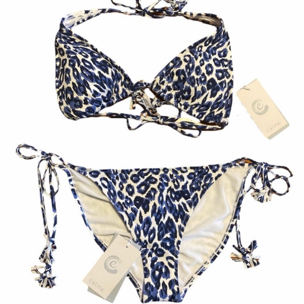 Calme by Johnny Was Blue Leopard Print String Bikini